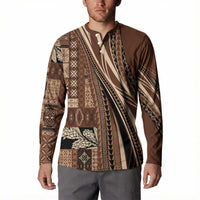 Pasifika Women's Day - Samoa Siapo Malu Tattoo Inspired Button Sweatshirt Brown