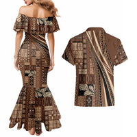 Pasifika Women's Day - Samoa Siapo Malu Tattoo Inspired Couples Matching Mermaid Dress and Hawaiian Shirt Brown LT7 - Polynesian Pride