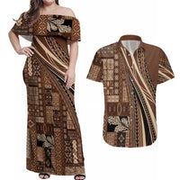 Pasifika Women's Day - Samoa Siapo Malu Tattoo Inspired Couples Matching Off Shoulder Maxi Dress and Hawaiian Shirt Brown LT7 Brown - Polynesian Pride