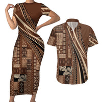 Pasifika Women's Day - Samoa Siapo Malu Tattoo Inspired Couples Matching Short Sleeve Bodycon Dress and Hawaiian Shirt Brown LT7 Brown - Polynesian Pride