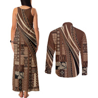 Pasifika Women's Day - Samoa Siapo Malu Tattoo Inspired Couples Matching Tank Maxi Dress and Long Sleeve Button Shirt Brown LT7 - Polynesian Pride