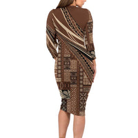Pasifika Women's Day - Samoa Siapo Malu Tattoo Inspired Family Matching Long Sleeve Bodycon Dress and Hawaiian Shirt Brown LT7 - Polynesian Pride