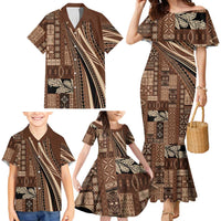 Pasifika Women's Day - Samoa Siapo Malu Tattoo Inspired Family Matching Mermaid Dress and Hawaiian Shirt Brown LT7 - Polynesian Pride
