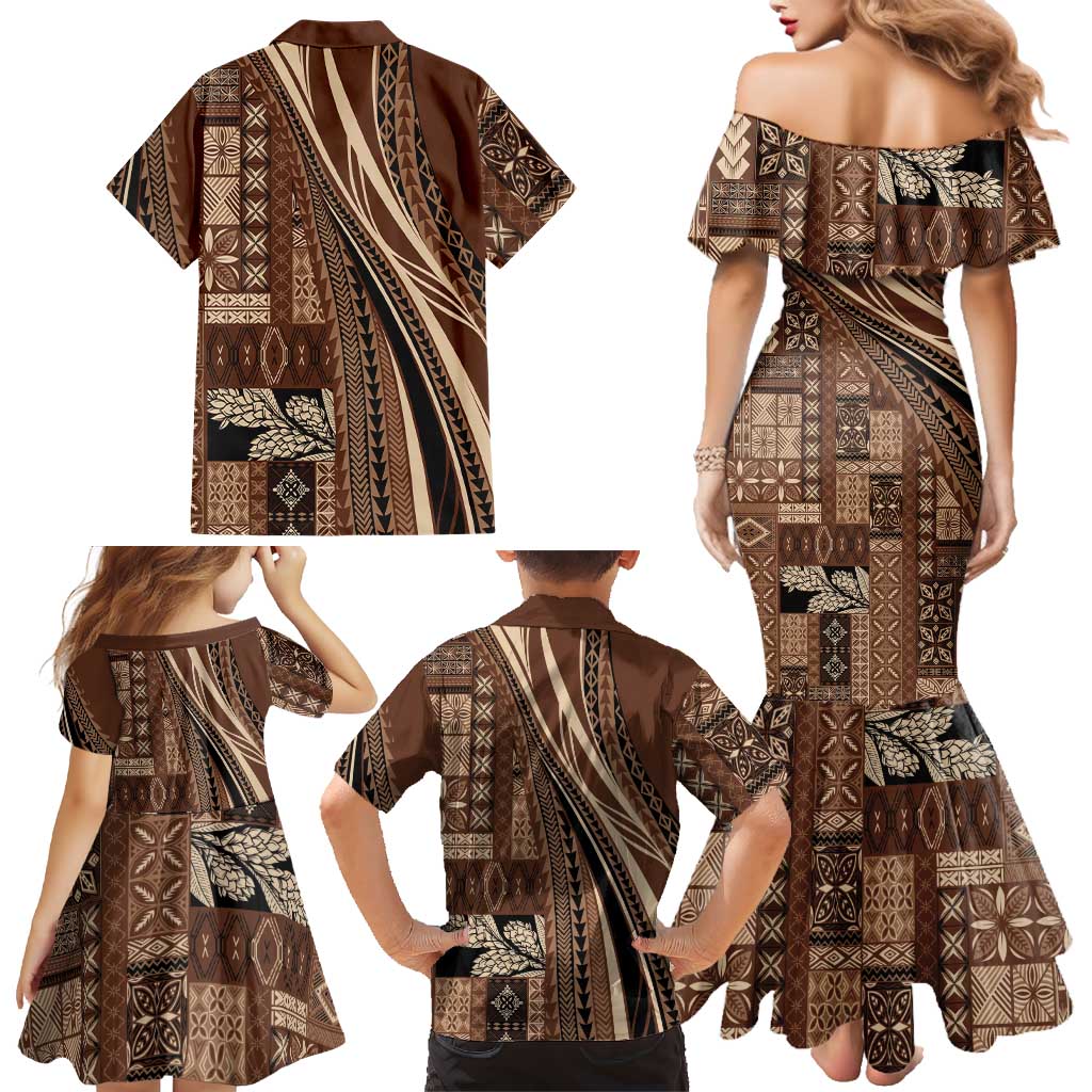 Pasifika Women's Day - Samoa Siapo Malu Tattoo Inspired Family Matching Mermaid Dress and Hawaiian Shirt Brown LT7 - Polynesian Pride
