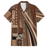 Pasifika Women's Day - Samoa Siapo Malu Tattoo Inspired Family Matching Off Shoulder Maxi Dress and Hawaiian Shirt Brown LT7 Dad's Shirt - Short Sleeve Brown - Polynesian Pride