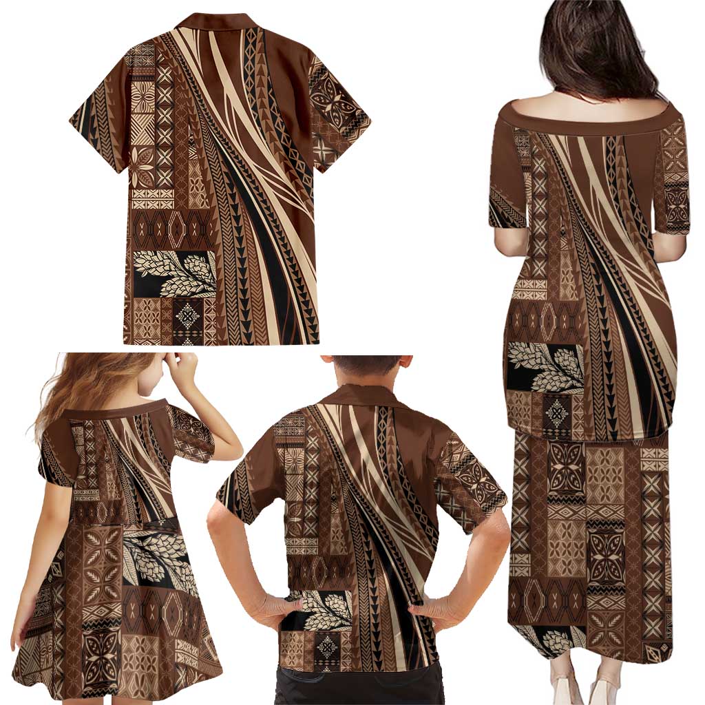 Pasifika Women's Day - Samoa Siapo Malu Tattoo Inspired Family Matching Puletasi and Hawaiian Shirt Brown LT7 - Polynesian Pride