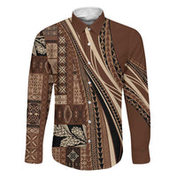 Pasifika Women's Day - Samoa Siapo Malu Tattoo Inspired Family Matching Puletasi and Hawaiian Shirt Brown LT7 Dad's Shirt - Long Sleeve Brown - Polynesian Pride
