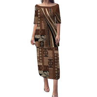 Pasifika Women's Day - Samoa Siapo Malu Tattoo Inspired Family Matching Puletasi and Hawaiian Shirt Brown LT7 Mom's Dress Brown - Polynesian Pride