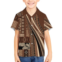 Pasifika Women's Day - Samoa Siapo Malu Tattoo Inspired Family Matching Short Sleeve Bodycon Dress and Hawaiian Shirt Brown LT7 Son's Shirt Brown - Polynesian Pride
