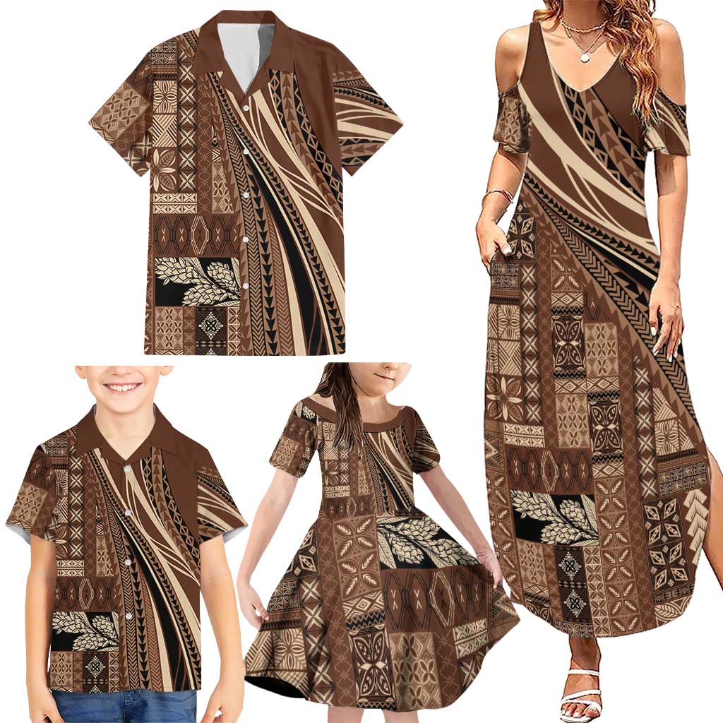 Pasifika Women's Day - Samoa Siapo Malu Tattoo Inspired Family Matching Summer Maxi Dress and Hawaiian Shirt Brown LT7 - Polynesian Pride