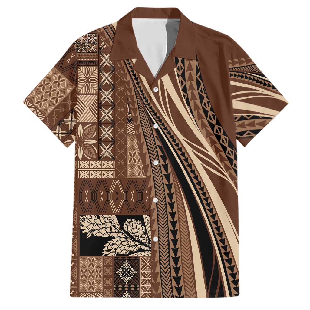 Pasifika Women's Day - Samoa Siapo Malu Tattoo Inspired Family Matching Tank Maxi Dress and Hawaiian Shirt Brown LT7 Dad's Shirt - Short Sleeve Brown - Polynesian Pride