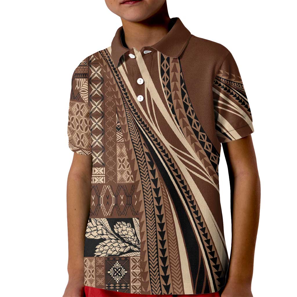 Pasifika Women's Day - Samoa Siapo Malu Tattoo Inspired Kid Polo Shirt Brown