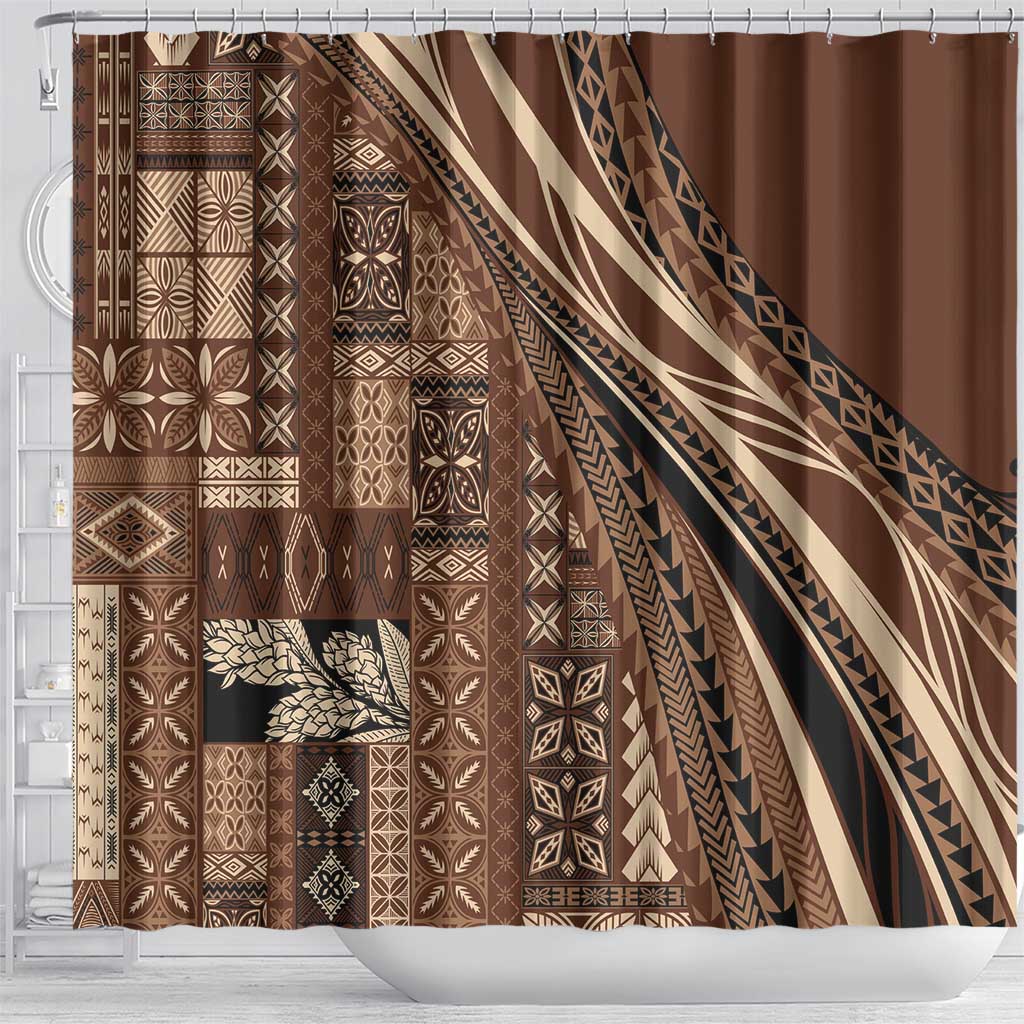 Pasifika Women's Day - Samoa Siapo Malu Tattoo Inspired Shower Curtain Brown
