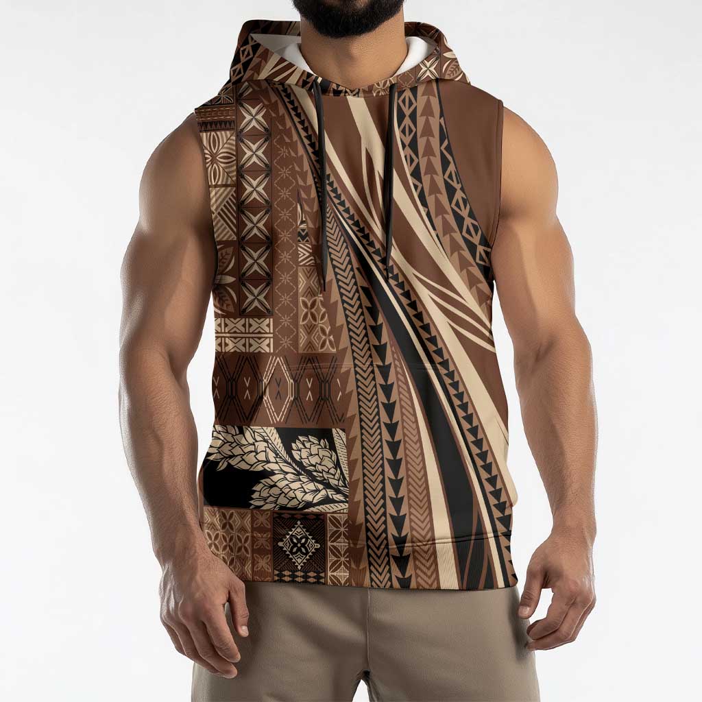 Pasifika Women's Day - Samoa Siapo Malu Tattoo Inspired Sleeveless Hoodie Brown
