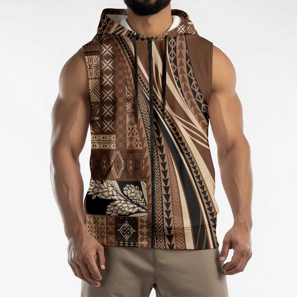 Pasifika Women's Day - Samoa Siapo Malu Tattoo Inspired Sleeveless Zip Hoodie Brown