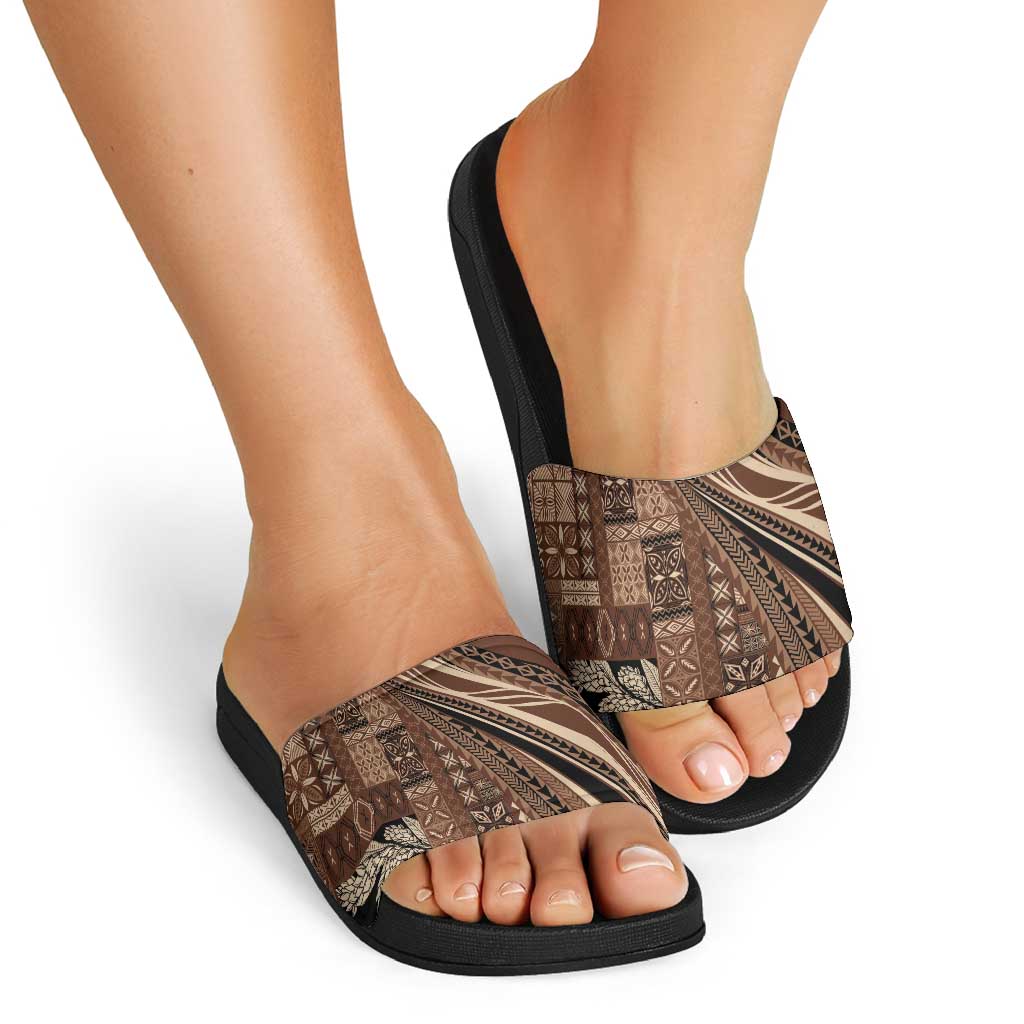 Pasifika Women's Day - Samoa Siapo Malu Tattoo Inspired Slide Sandals Brown