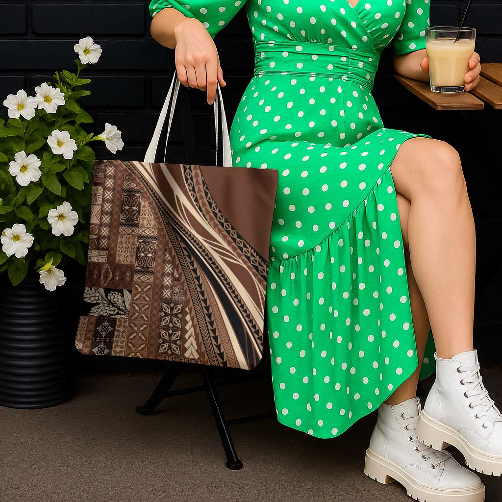 Pasifika Women's Day - Samoa Siapo Malu Tattoo Inspired Tote Bag Brown