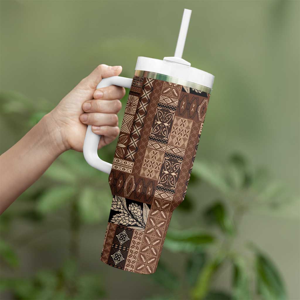 Pasifika Women's Day - Samoa Siapo Malu Tattoo Inspired Tumbler With Handle Brown