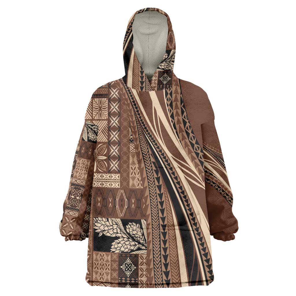 Pasifika Women's Day - Samoa Siapo Malu Tattoo Inspired Wearable Blanket Hoodie Brown LT7 One Size Brown - Polynesian Pride