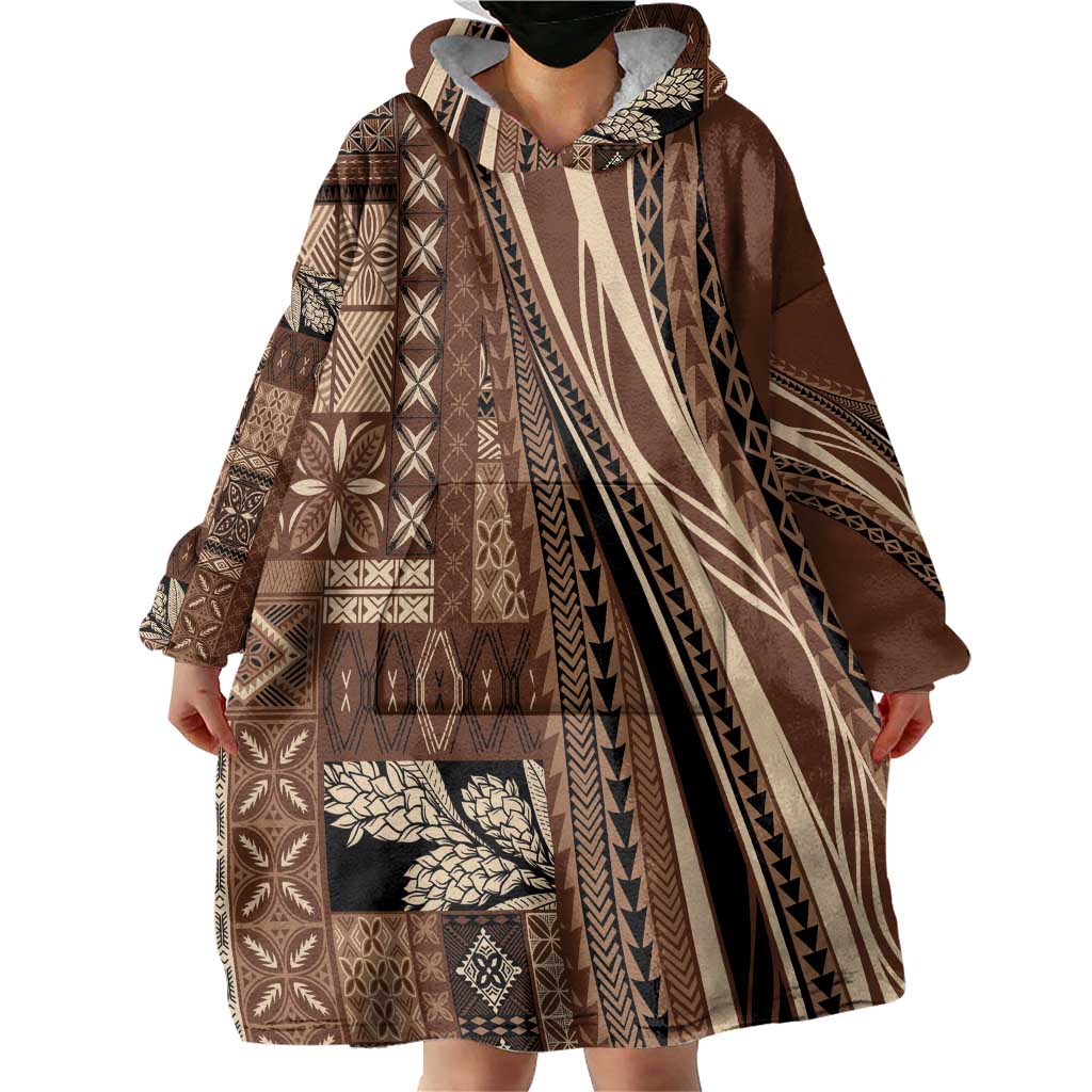 Pasifika Women's Day - Samoa Siapo Malu Tattoo Inspired Wearable Blanket Hoodie Brown LT7 - Polynesian Pride