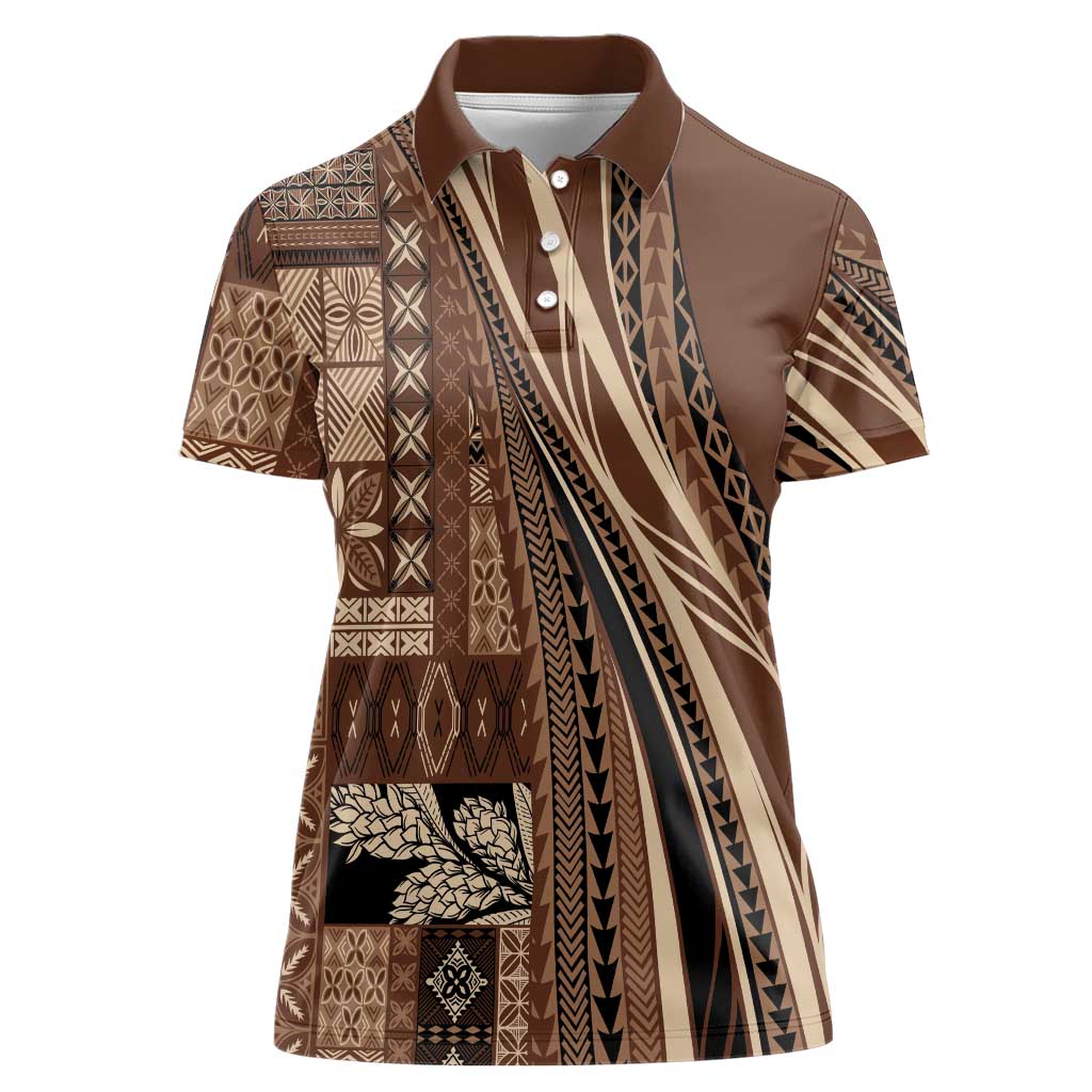 Pasifika Women's Day - Samoa Siapo Malu Tattoo Inspired Women Polo Shirt Brown