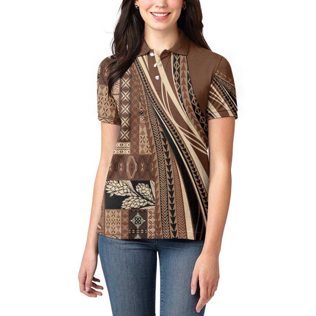 Pasifika Women's Day - Samoa Siapo Malu Tattoo Inspired Women Polo Shirt Brown