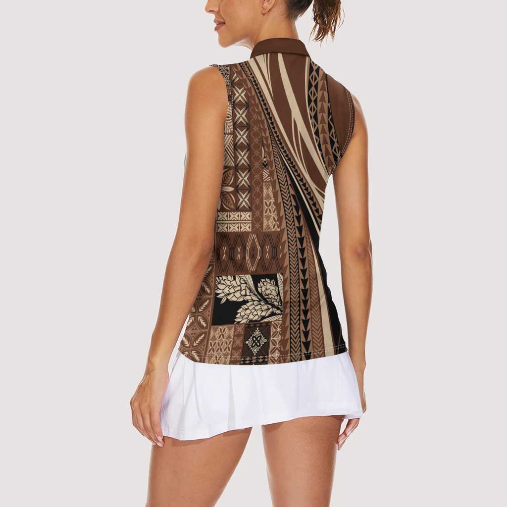 Pasifika Women's Day - Samoa Siapo Malu Tattoo Inspired Women Sleeveless Polo Shirt Brown