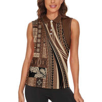 Pasifika Women's Day - Samoa Siapo Malu Tattoo Inspired Women Sleeveless Polo Shirt Brown