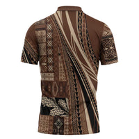 Pasifika Women's Day - Samoa Siapo Malu Tattoo Inspired Zipper Polo Shirt Brown