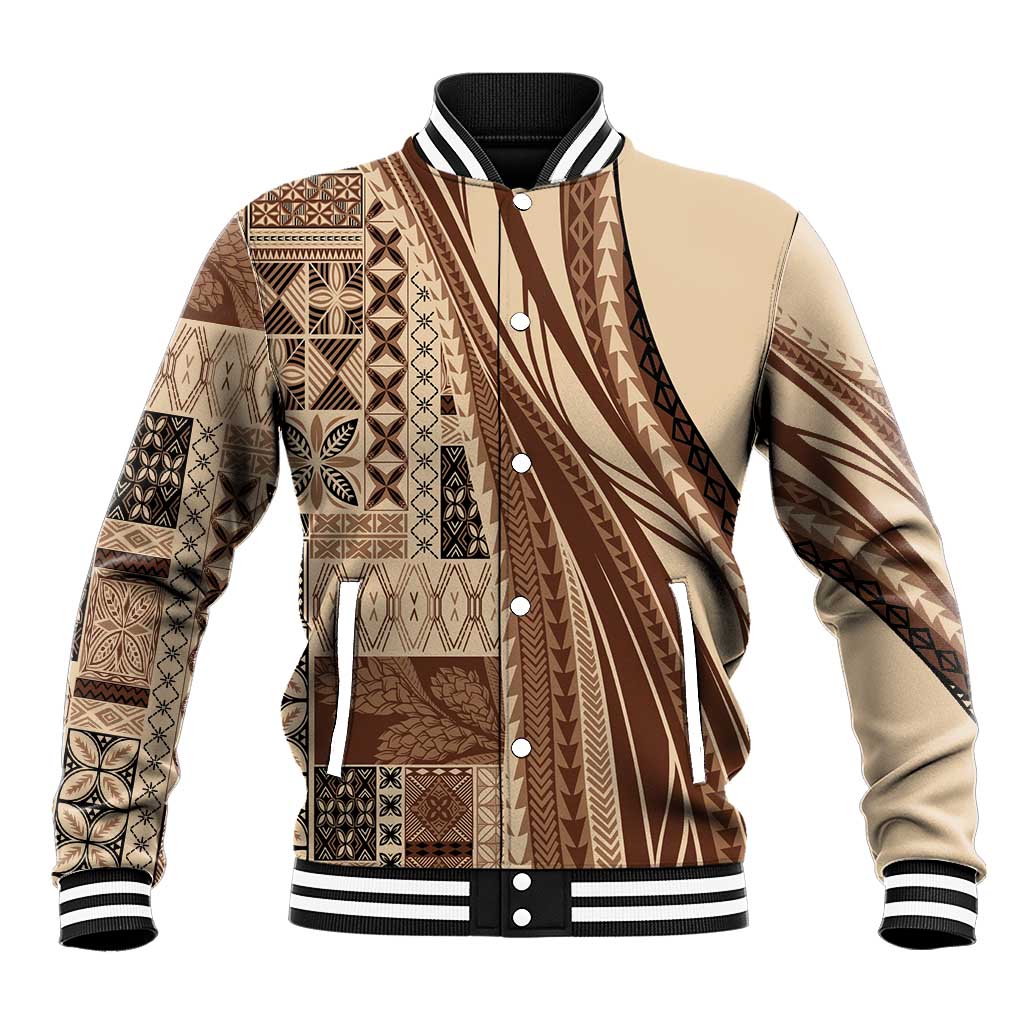 Pasifika Women's Day - Samoa Siapo Malu Tattoo Inspired Baseball Jacket Beige
