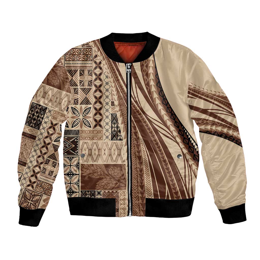 Pasifika Women's Day - Samoa Siapo Malu Tattoo Inspired Bomber Jacket Beige