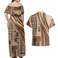 Pasifika Women's Day - Samoa Siapo Malu Tattoo Inspired Couples Matching Off Shoulder Maxi Dress and Hawaiian Shirt Beige LT7 - Polynesian Pride