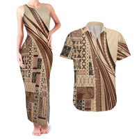 Pasifika Women's Day - Samoa Siapo Malu Tattoo Inspired Couples Matching Tank Maxi Dress and Hawaiian Shirt Beige LT7 Beige - Polynesian Pride
