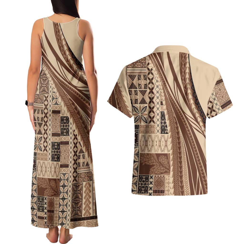 Pasifika Women's Day - Samoa Siapo Malu Tattoo Inspired Couples Matching Tank Maxi Dress and Hawaiian Shirt Beige LT7 - Polynesian Pride