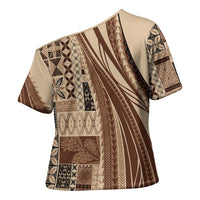 Pasifika Women's Day - Samoa Siapo Malu Tattoo Inspired Cross Shoulder Shirt Beige LT7 - Polynesian Pride