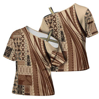 Pasifika Women's Day - Samoa Siapo Malu Tattoo Inspired Cross Shoulder Shirt Beige LT7 - Polynesian Pride