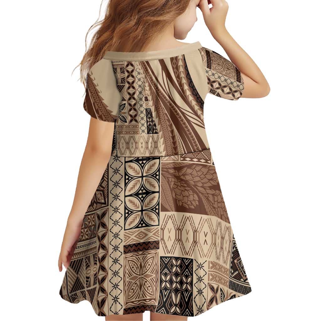 Pasifika Women's Day - Samoa Siapo Malu Tattoo Inspired Family Matching Long Sleeve Bodycon Dress and Hawaiian Shirt Beige LT7 - Polynesian Pride