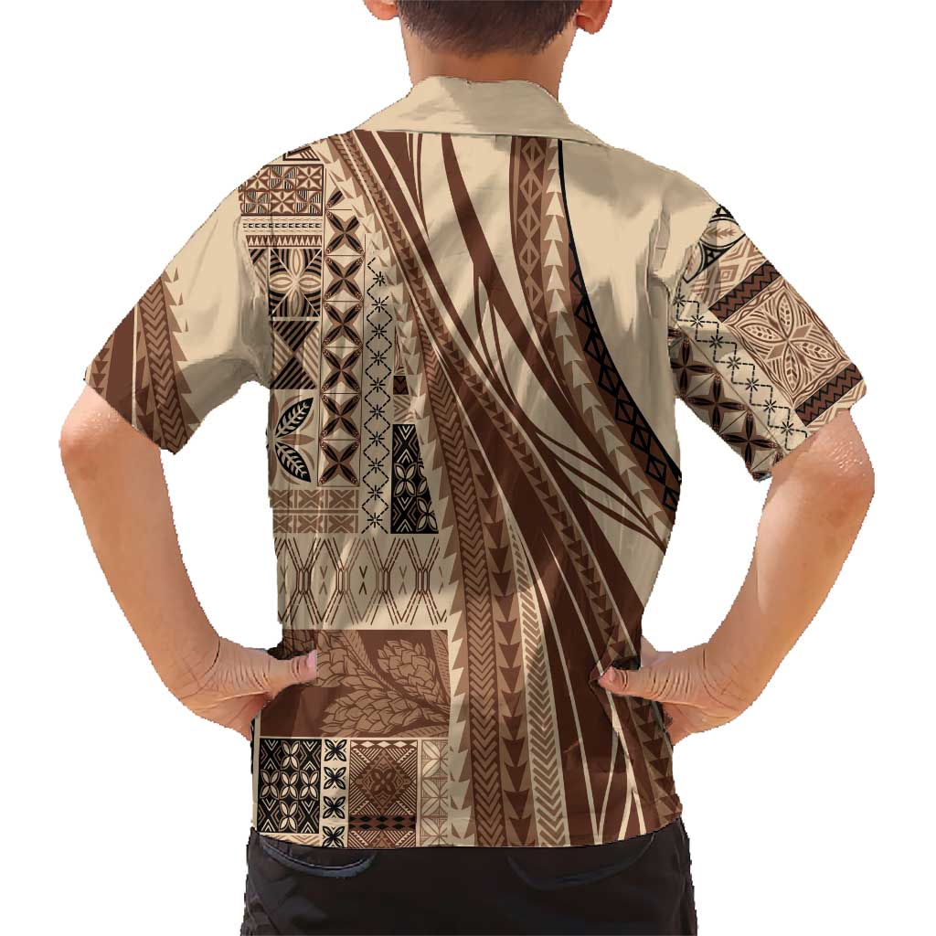 Pasifika Women's Day - Samoa Siapo Malu Tattoo Inspired Family Matching Mermaid Dress and Hawaiian Shirt Beige LT7 - Polynesian Pride