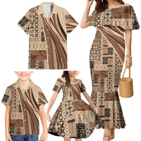 Pasifika Women's Day - Samoa Siapo Malu Tattoo Inspired Family Matching Mermaid Dress and Hawaiian Shirt Beige LT7 - Polynesian Pride