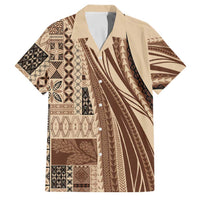 Pasifika Women's Day - Samoa Siapo Malu Tattoo Inspired Family Matching Off Shoulder Maxi Dress and Hawaiian Shirt Beige LT7 Dad's Shirt - Short Sleeve Beige - Polynesian Pride