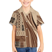Pasifika Women's Day - Samoa Siapo Malu Tattoo Inspired Family Matching Off Shoulder Short Dress and Hawaiian Shirt Beige LT7 Son's Shirt Beige - Polynesian Pride