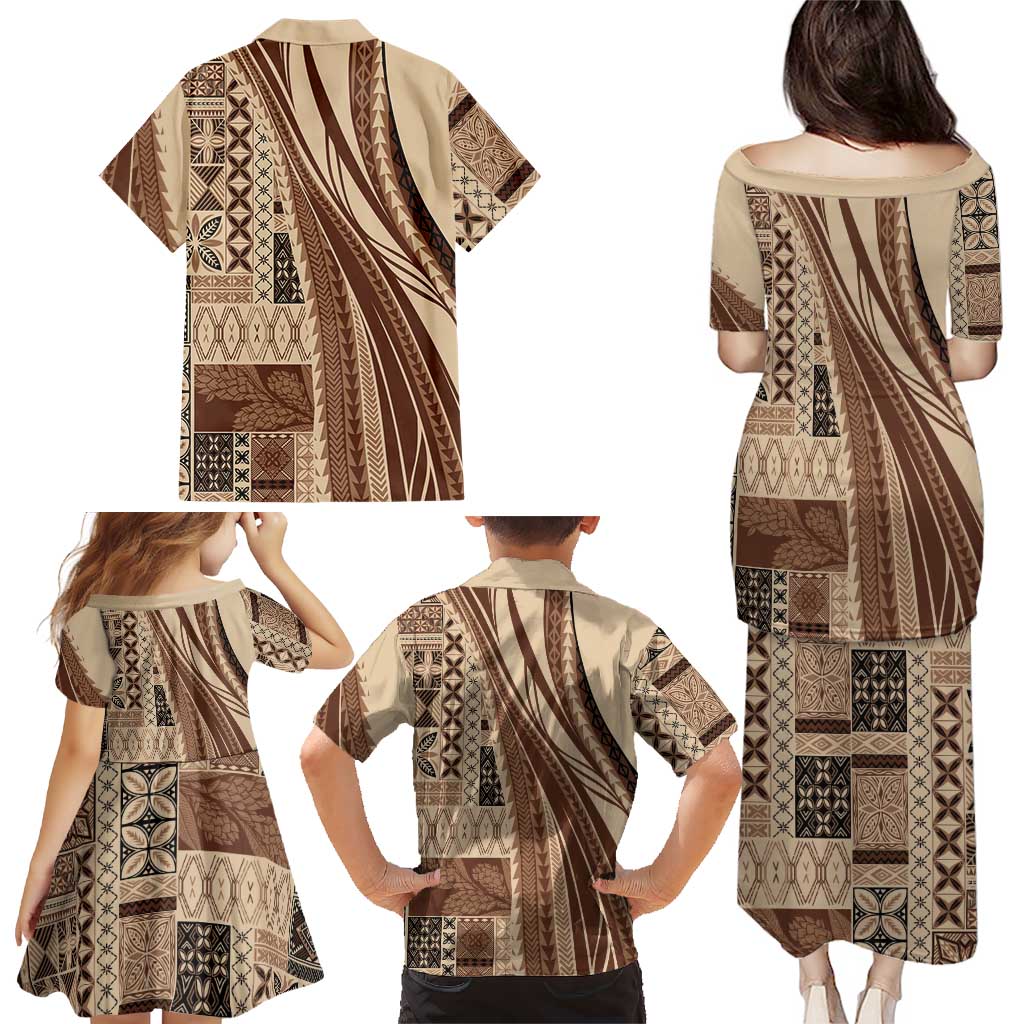 Pasifika Women's Day - Samoa Siapo Malu Tattoo Inspired Family Matching Puletasi and Hawaiian Shirt Beige LT7 - Polynesian Pride