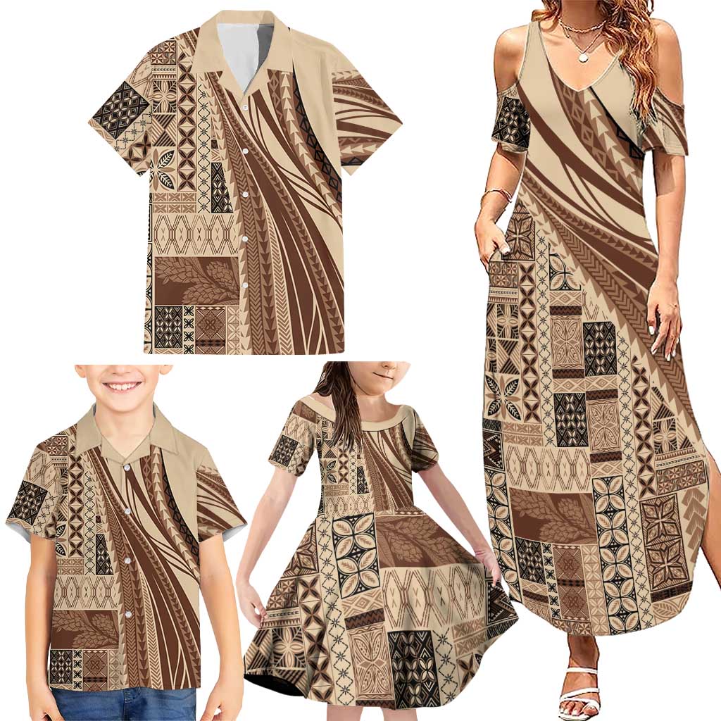 Pasifika Women's Day - Samoa Siapo Malu Tattoo Inspired Family Matching Summer Maxi Dress and Hawaiian Shirt Beige LT7 - Polynesian Pride