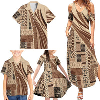 Pasifika Women's Day - Samoa Siapo Malu Tattoo Inspired Family Matching Summer Maxi Dress and Hawaiian Shirt Beige LT7 - Polynesian Pride