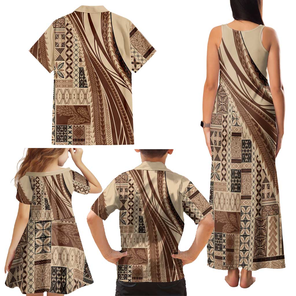 Pasifika Women's Day - Samoa Siapo Malu Tattoo Inspired Family Matching Tank Maxi Dress and Hawaiian Shirt Beige LT7 - Polynesian Pride