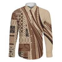 Pasifika Women's Day - Samoa Siapo Malu Tattoo Inspired Family Matching Tank Maxi Dress and Hawaiian Shirt Beige LT7 Dad's Shirt - Long Sleeve Beige - Polynesian Pride