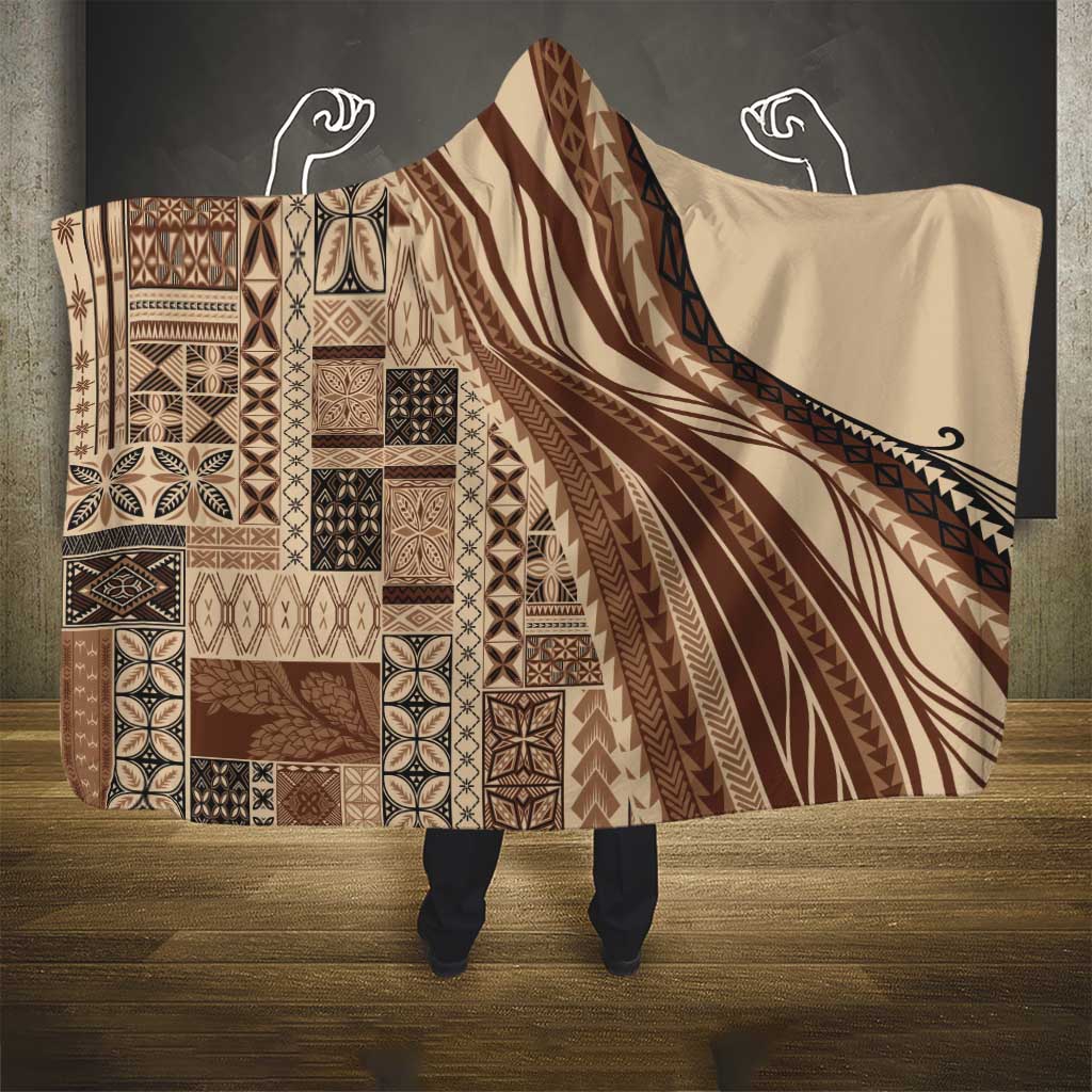 Pasifika Women's Day - Samoa Siapo Malu Tattoo Inspired Hooded Blanket Beige