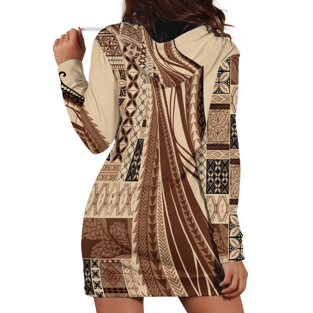 Pasifika Women's Day - Samoa Siapo Malu Tattoo Inspired Hoodie Dress Beige LT7 - Polynesian Pride