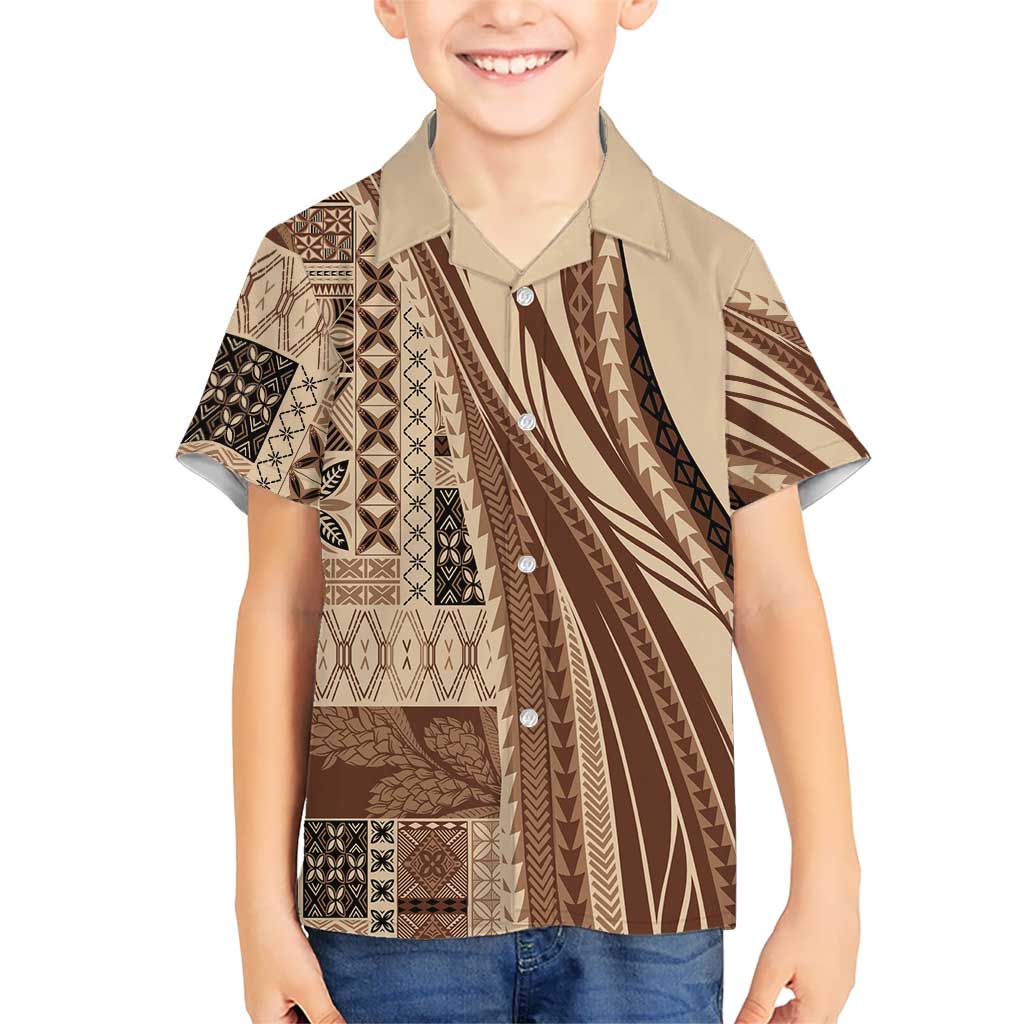 Pasifika Women's Day - Samoa Siapo Malu Tattoo Inspired Kid Hawaiian Shirt Beige