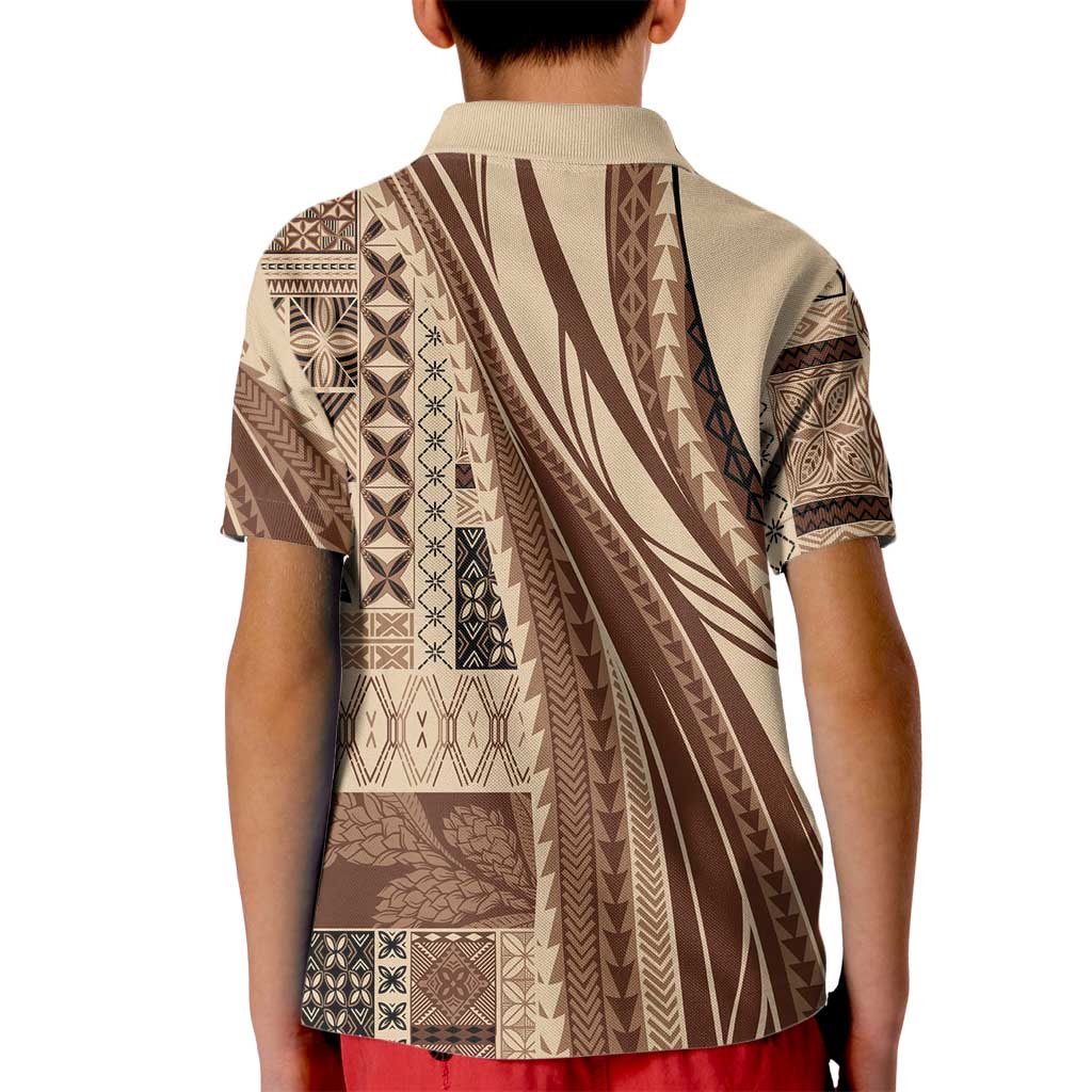 Pasifika Women's Day - Samoa Siapo Malu Tattoo Inspired Kid Polo Shirt Beige